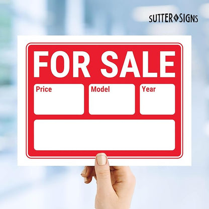For Sale Signs 12x9, Plastic Signs for Used Car, Trailer, Vehicle for Sale with Year and Model, Waterproof Plastic (Pack of 4)