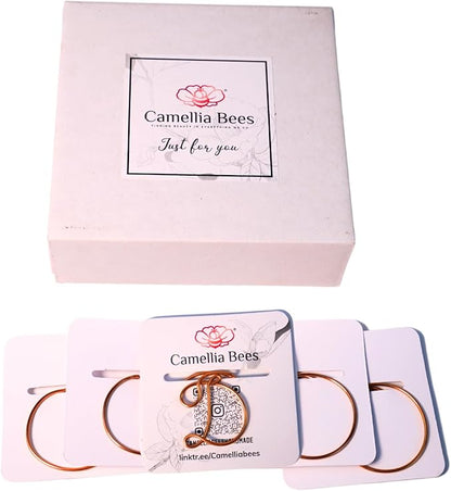 Personalized Initial Copper Bookmark, Set of 5, Handmade Copper Gift for Her, Him, Couple on Birthday, Wedding Anniversary, Alphabet Bookmark (D)