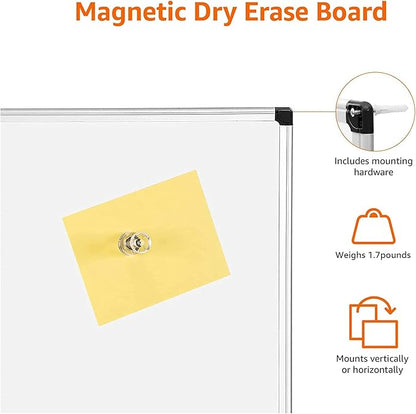Amazon Basics Magnetic Dry Erase Whiteboard, 24"W x 18"H, Aluminium Frame, Silver/White