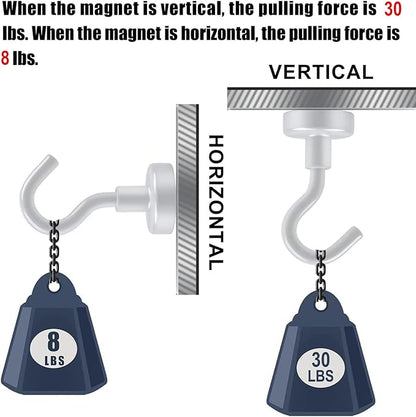 DIYMAG Magnetic Utility Hooks, 30Lbs Heavy Duty Rare Earth Neodymium Magnet Hooks with Nickel Coating for Kitchen, Garage, Cruise, Classroom, Workplace and Office etc, 3 Packs (White)