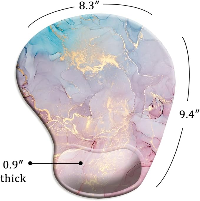 Ergonomic Mouse Pad with Wrist Support and Coaster,Mouse Pads with Non-Slip PU Base for Home Office Working Studying Easy Typing & Pain Relief Cyan Pink Marble