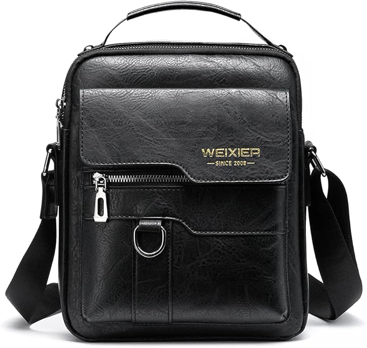 Hebetag Small Leather Sling Shoulder Bag Messenger Pack for Men Women Outdoor Travel Business