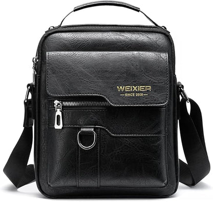 Hebetag Small Leather Sling Shoulder Bag Messenger Pack for Men Women Outdoor Travel Business