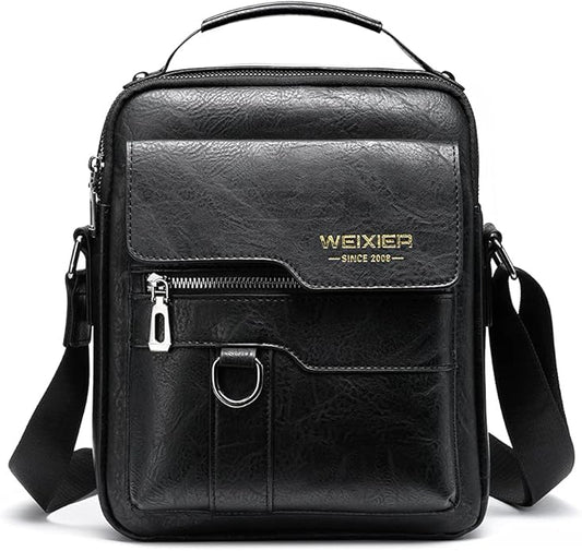 Hebetag Small Leather Sling Shoulder Bag Messenger Pack for Men Women Outdoor Travel Business