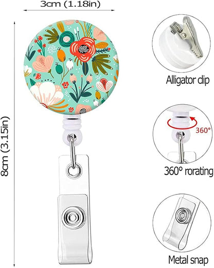 Retractable Badge Reel Clip, Badge Holder with Alligator Clip, Cute Badge Clip on ID Name Card Holders for Nurse Doctor and Office (6Pack Flowers)