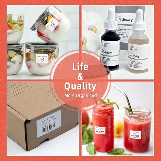 Phomemo Thermal Sticker Label Paper for M120/M110/M220/M221/M150 Label Maker Machine, Multi-Purpose Self-Adhesive Tag 1.96'' x 1.18"(50X 30mm), 230 Labels/Roll,Black on White