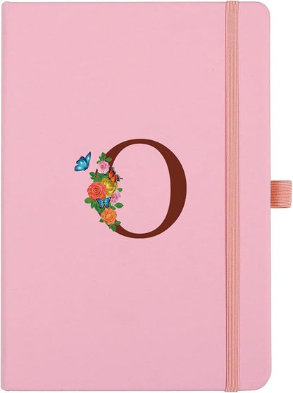 Pink Notebook for Women, 5.7"X8.3" A5 Journal Notebook with Letter O, Dual-Sided Writing Notebook with Dividers, Cute Leather Journal for Work, Business, School, Meetings, Travelers, Small Notebook