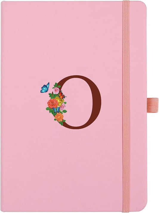 Pink Notebook for Women, 5.7"X8.3" A5 Journal Notebook with Letter O, Dual-Sided Writing Notebook with Dividers, Cute Leather Journal for Work, Business, School, Meetings, Travelers, Small Notebook