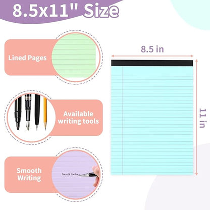 WINKIO Colored Legal Pads,5 Pack Writing Pads 8.5 x 11 inch, Micro Perforated Notebooks with Sturdy Back, Wide Ruled, 30 Sheets Per Writing Pad for School, College, Office, Professional