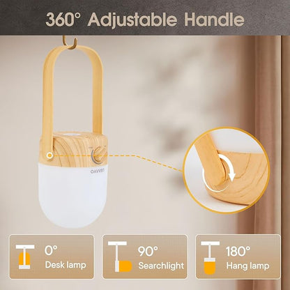 Rechargeable Lamp 2600mAh Small Bedside Rechargeable Lanterns Dimmable Led Cordless Tent Light Holiday Gifts Work,Wood