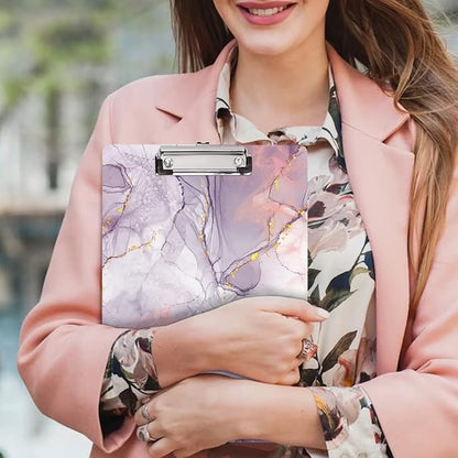 WAVEYU Cute Hardboard Office Clipboard, Clipboard with Low Profile Clip Designed for Students Classroom School and Office Use, Purple Marble(12.5"x9")