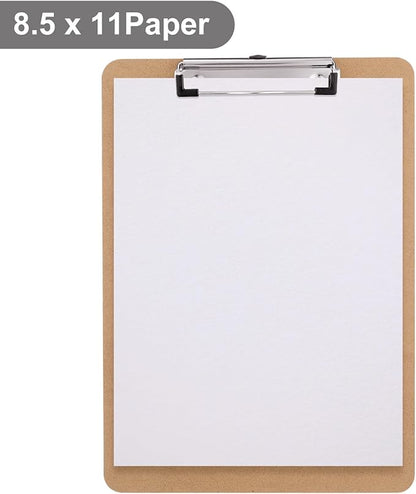 Wood Clipboards Set of 4, Letter Size Hardboard Clip Board 8.5x11 for Classroom, Students, Kid, A4 Standard Clipboard Size 9" x 12.5" with Low Profile Clip, Office Supply, School Supply.