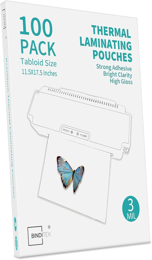 Binditek 100 Pack 3 Mil Thermal Laminating Pouches, 11.5x17.5 Inches Laminating Sheets, for Tabloid Size, Ultra Clear, Glossy, Hold 11x17 Inches, Heat Seal, School Office Supplies
