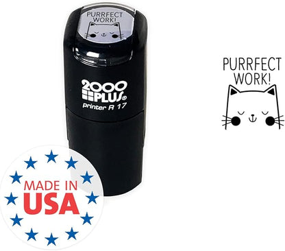 Perfect Work Kitty Cat Themed Stamp / 2000 Plus Self Inking Teacher Animal Stamper / 9/16" Small Black Imprint Cat Pun Planner Worksheet Homework Classroom Stamp