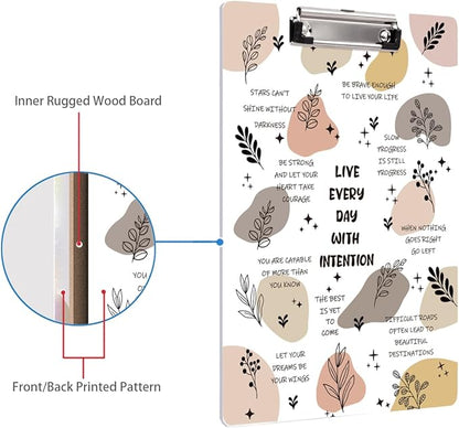 WAVEYU Cute Hardboard Clipboard for Women Men, Clipboard with Low Profile Clip for School and Office Use,12.5"x 9"-Live Everyday with Intention