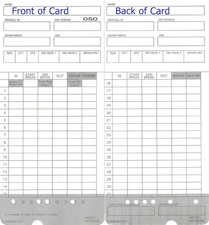 300 Time Cards for uPunch HN2000, HN2500, HN4000, HN4500 AutoAlign Calculating Time Clock and More HNTC2 UPTC2000 COMPUMATIC Compatible