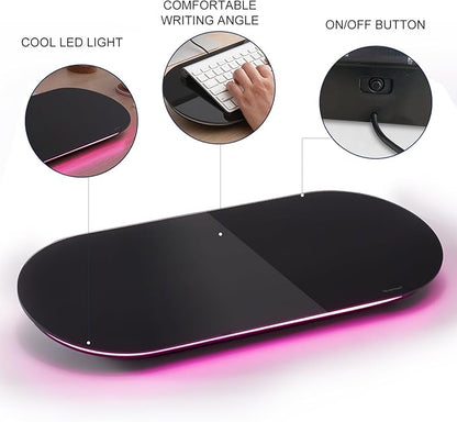 TSJ OFFICE Glass Desktop Whiteboard - 17 X 7 Inches Small Dry Erase Board with Pink Light, Glass White Board Surface Notepad with 1 Drawer, Desk Organizers for Office, Home, School Supplies (Black)