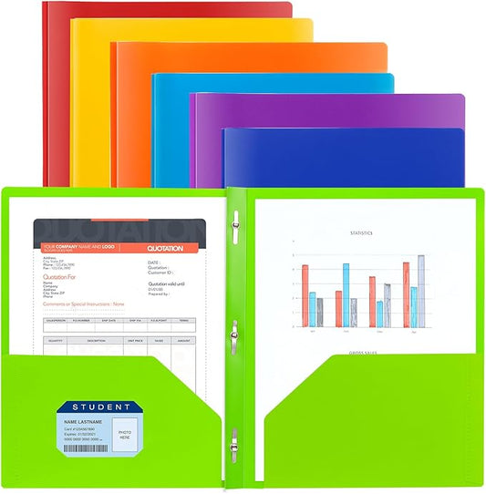 Folders with Pockets and Prongs, 3 Prong Folders with Pockets, 2 Pocket Folders with Prongs for School Office Documents, Colorful Plastic Folders with 2 Pockets for Letter Size Paper/7 Pack