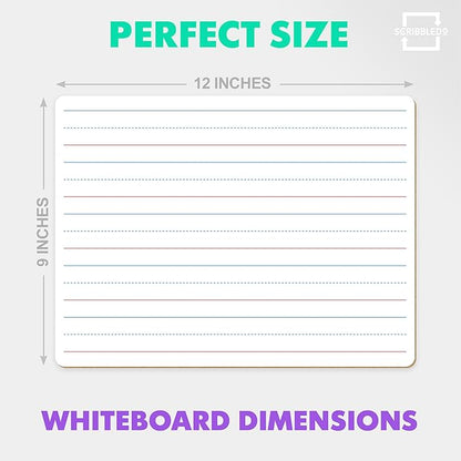 Scribbledo Double Sided Whiteboard Lined Dry Erase Board for Kids Ruled Writing Board Handwriting Practice Small White 9x12 Dry Erase Board with Lines Education Teacher Supplies