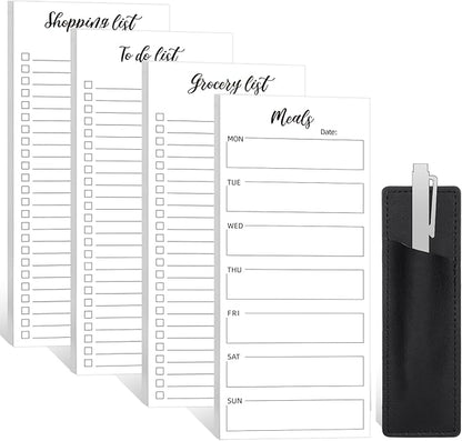 4 Pack Magnetic Note Pad for Fridge with Pen Holder, Totally 200 Sheets Magnetic To Do List, Grocery List, Shopping List, Meals Pads for Refrigerator