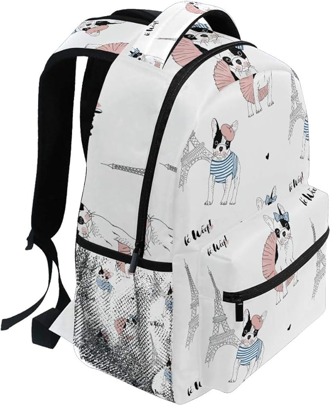 French Bulldog Paris Backpack School Bag Travel Daypack Rucksack for Students Boys Girls, Laptop Backpack