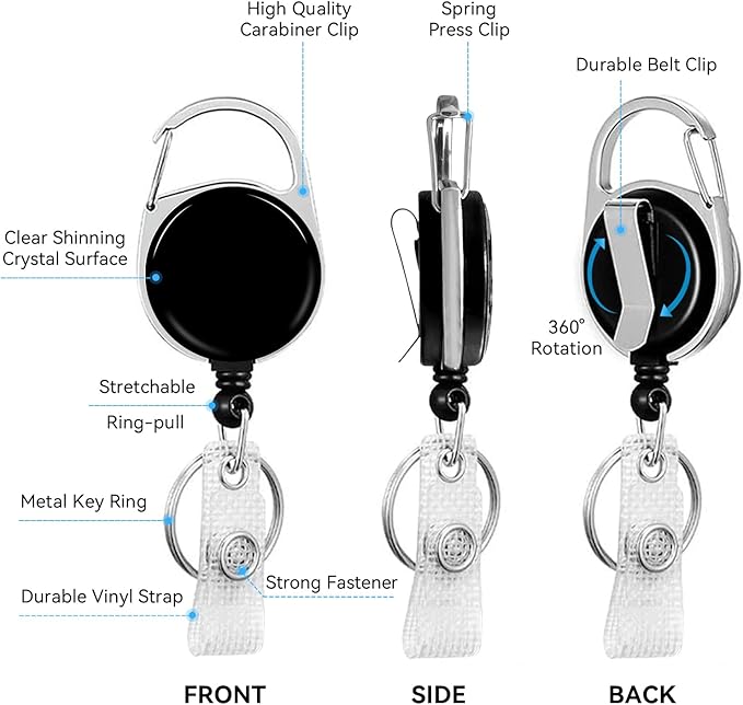 Black Badge Holder with Retractable Reel and Breakaway Lanyard，Badge Clips Retractable Heavy Duty Badge Reel，Keychain，ID Holder with Breakaway Lanyard for School Nurse Office Teen