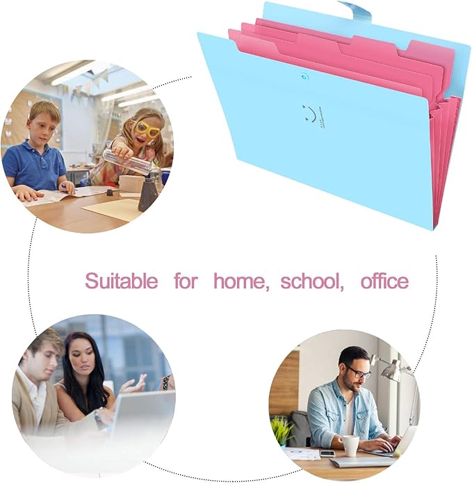 SKYDUE Expanding File Folder 5 Pockets ,Letter A4 Paper Accordion Document Organizer (Blue)