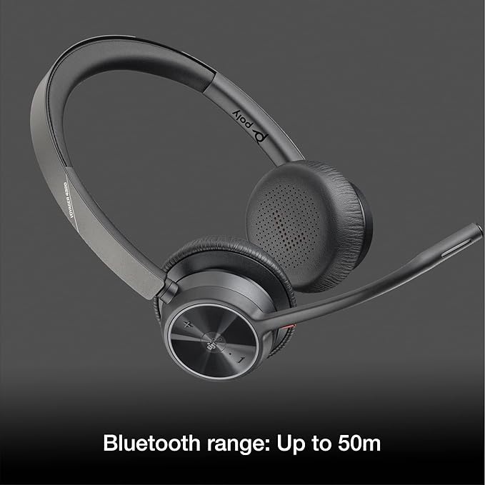 Poly Voyager 4320 UC Wireless Bluetooth Duo Headset (USB-C) Teams Version - Global Teck Bundle with Microfiber Cloth - Deskphone, PC/Mac, Works with Zoom, RingCentral, 8x8, Vonage