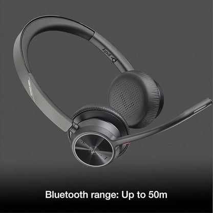 Poly Voyager 4320 UC Wireless Bluetooth Duo Headset (USB-C) Teams Version - Global Teck Bundle with Microfiber Cloth - Deskphone, PC/Mac, Works with Zoom, RingCentral, 8x8, Vonage