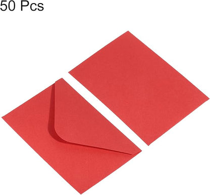 PATIKIL Mini Envelopes, 50 Pack Gift Cards Business Cards Envelope for Greeting Weddings, Red
