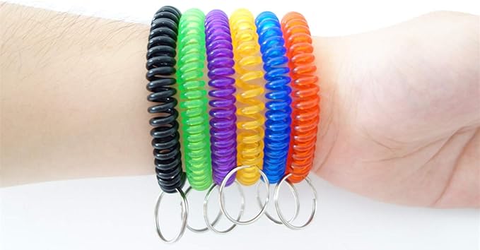 Pack of 36 Colorful Spring Spiral Wrist Coil Key Chain, Wristband Key Ring (Assorted Color)