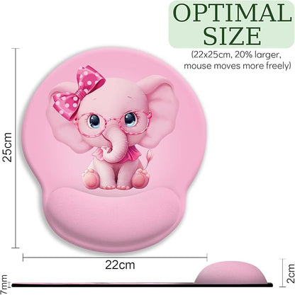 Pink Elephant Ergonomic Mouse Pad with Wrist Rest, Gaming Mouse Pad Wrist Support with Non-Slip Pain Relief PU Base, Cute Mouse Pads for Desk Work, Cute Pink Office Supplies Desk Accessories