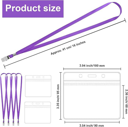 100 Pcs Lanyards for ID Badges and 100 Pcs Clear Name Tag Holders Reusable Lanyard with Clip Plastic ID Card Badge Holder Name Badges for Adults Kids Business School Office Supplies (Purple)