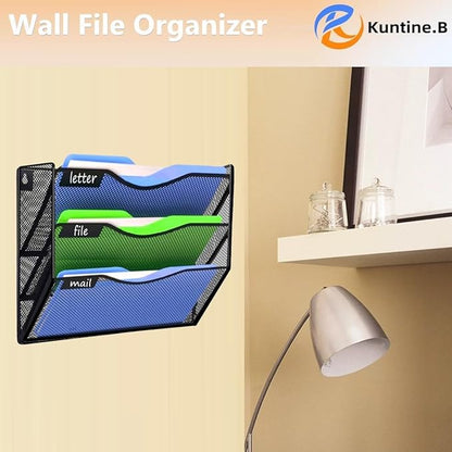 Kuntine.B 3 Pockets Wall File Holder Organizer Office Hanging Magazine Rack Wall File Organizer for Office Home, Black