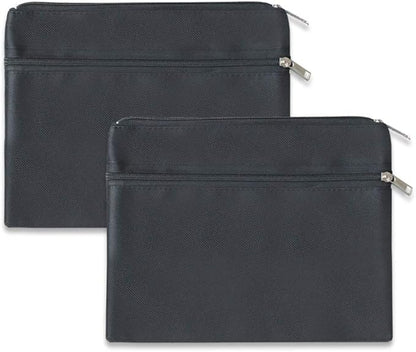 2 Pack 10 X 8 Inches 600D Zipped Large Storage Envelope Pouches Bags with 2 Pockets, Poly File Paper Document Organizer, Portable Bulk Bags for Filing Office Supplie, Black, 2 Pack