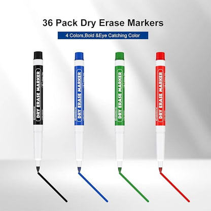Comix Fine Tip Dry Erase Markers, Low Odor Whiteboard Markers, 36 Bulk 4 Assorted Colors Markers for Kids Teachers Office & School Supplies