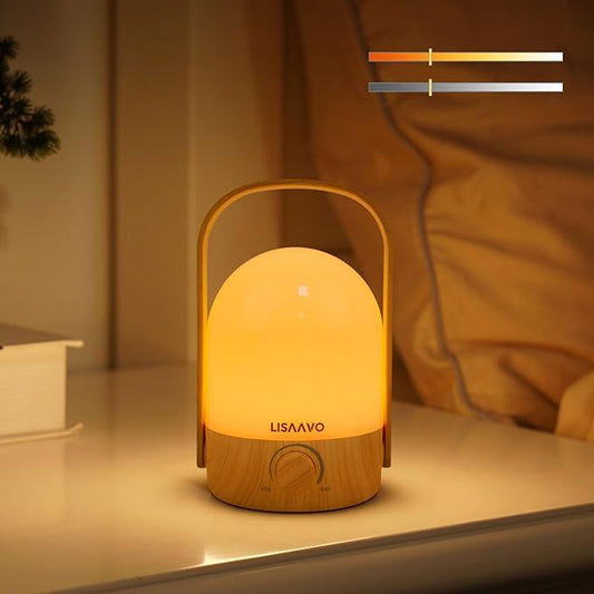 Rechargeable Lamp 2600mAh Small Bedside Rechargeable Lanterns Dimmable Led Cordless Tent Light Holiday Gifts Work,Wood