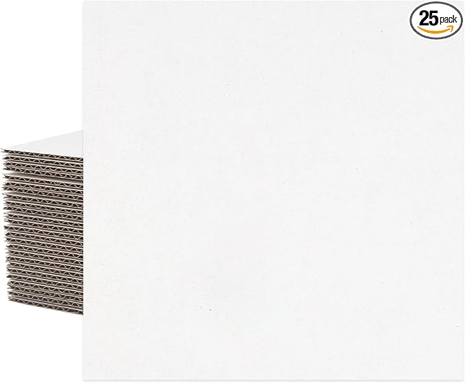Mat Board Center, 25 pack 10x10 Corrugated Cardboard sheet, 1/8 inch thick, for Mailing, Box & Shipping, Cardboard Backing, Craft Card Board