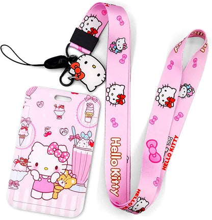 Lanyards Hallo Kitty Lanyard with Cute ID Card Holder, Anime Lanyard with ID 17.5inchx0.78inch 4.3inchx2.75