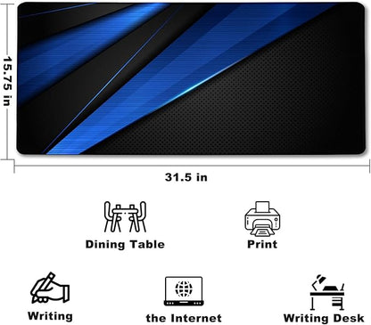 Desk Pad, Large Gaming Mouse Pad,Extended Keyboard Mouse Mat Desk Pad with Non-Slip Rubber Base & Stitched Edge for Computers Laptop Desk Home Office Accessories,Black Blue