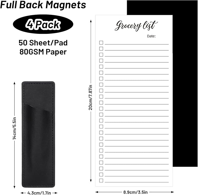 4 Pack Magnetic Note Pad for Fridge with Pen Holder, Totally 200 Sheets Magnetic To Do List, Grocery List, Shopping List, Meals Pads for Refrigerator