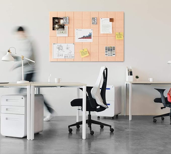 Large Felt Board Tiles for Wall with 30 Push Pins, 11.8"x11.8" Pack of 6 Pin Board Notice Boards for Home Office Kitchen, Bulletin Board Wall Tiles for Photos Memos (Beige, 6 Pack)