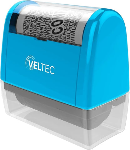 Veltec ID Protector Ink Roller - Identity Theft Protection Roller Stamp Set (Blue, Stamp+3 Refills)