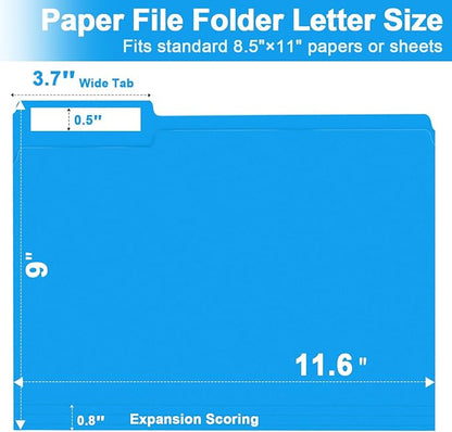 File Folder, RAZCC 250 Pack 1/3 Cut Tab Colored Folders, Colored File Folder Letter Size for Office Classroom Use, Folders with Tabs Assorted 5 Colors