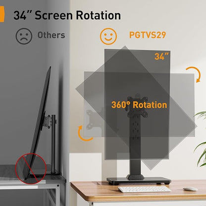 Perlegear Monitor Stand, Freestanding Monitor Mount for 13-34 inch Screens with 360 Degree Rotation, 5 Height Settings, Adjustable Monitor Desk Riser with Swivel and Tilt, Max VESA 100x100mm, PGTVS29