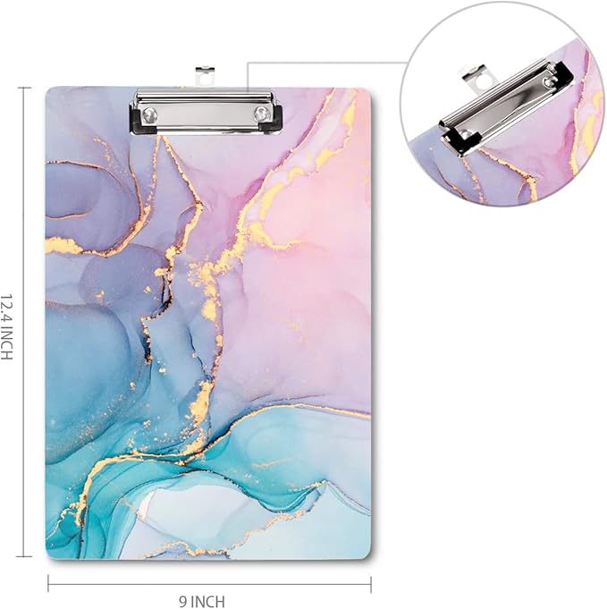 WAVEYU Cute Hardboard Office Clipboard, Clipboard with Low Profile Clip Designed for Students Classroom School and Office Use, Colorful Marble(12.5"x9")