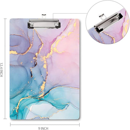 WAVEYU Cute Hardboard Office Clipboard, Clipboard with Low Profile Clip Designed for Students Classroom School and Office Use, Colorful Marble(12.5"x9")