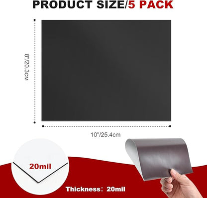 Magnetic Sheets with Adhesive Backing, 8" x 10", 5 Pack Flexible Magnet Sheets with Adhesive for Crafts, Photos and Die Storage - Peel and Stick Magnetic Tape Paper, Easy to Cut into Any Size