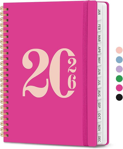 2026 Planner, Weekly and Monthly Calender Planner, Jan 2026 to Dec 2026, Hardcover 2026 Calendar Planner Book with Tabs & Inner Pocket, Office Home School Supplies for Women & Men - A5 (6.3" x 8.5"), Fuchsia Pink