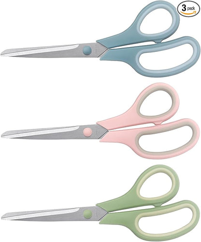 Scissors 8.5 Inch Multipurpose Scissors Bulk Set of 3, Durable and Sharp Scissors for Office Home School Sewing Fabric Craft Supplies, Soft Comfort-Grip Right/Left Hand